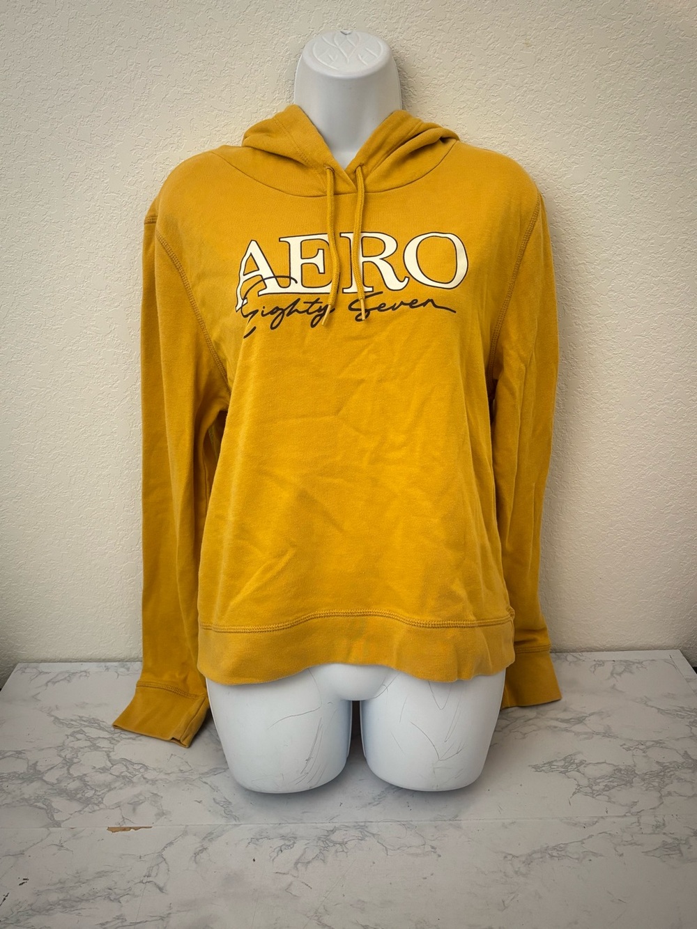 Aéropostale Women’s Aero 1987 Hoodie Size XL Yellow Pullover Sweater